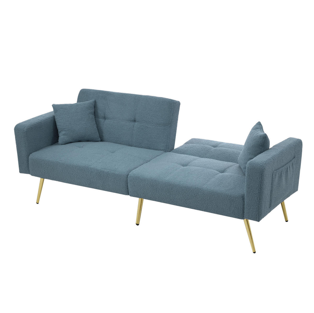 SCHLAFSOFA Lammwollstoff mit Bettfunktion und Seitentaschen Antikblau 175/64/72 cm - Blau, Textil (64/72/175cm) - Redom