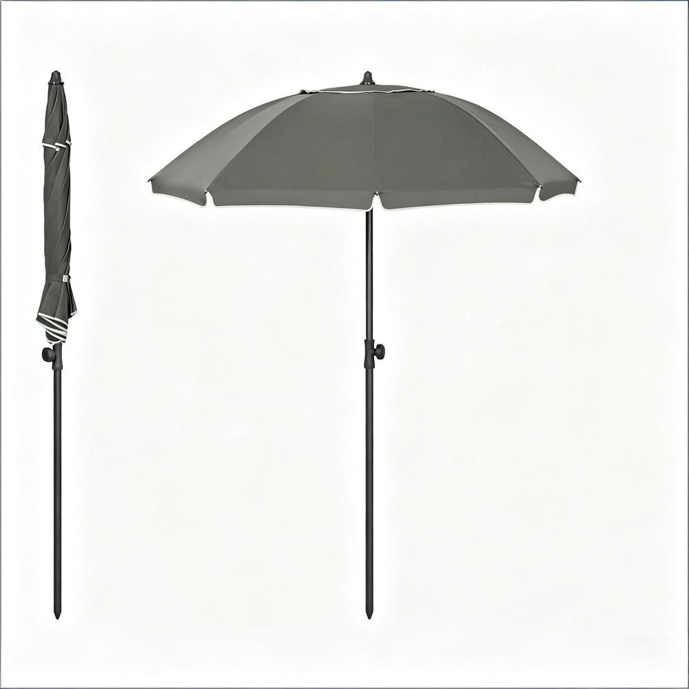 SONNENSCHIRM Metallgestell 135cm Grau Höhenverstellbar Neigbar - Grau, Textil (155/135cm) - Raelunyi