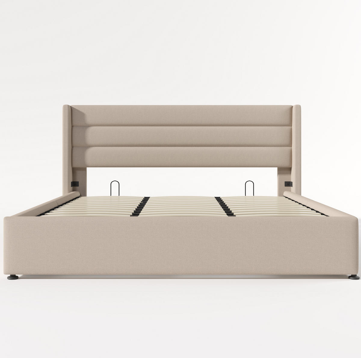 POLSTERBETT aus Leinen 180x200 cm in Beige mit Hydraulik-Stauraum - Beige, Textil (180/200cm) - Modfu