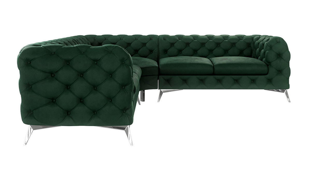 ECKSOFA Chesterfield Laura Flasche Grün Samt - Smaragdgrün/Silberfarben, Holz/Textil (264/264cm) - S-Style Möbel