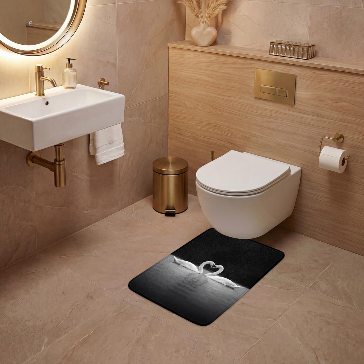 WC PŘEDLOŽKA Labutě - srdce - černá - bílá 40x60 cm - černá, textil/plast (40/1cm) - OnlyWow