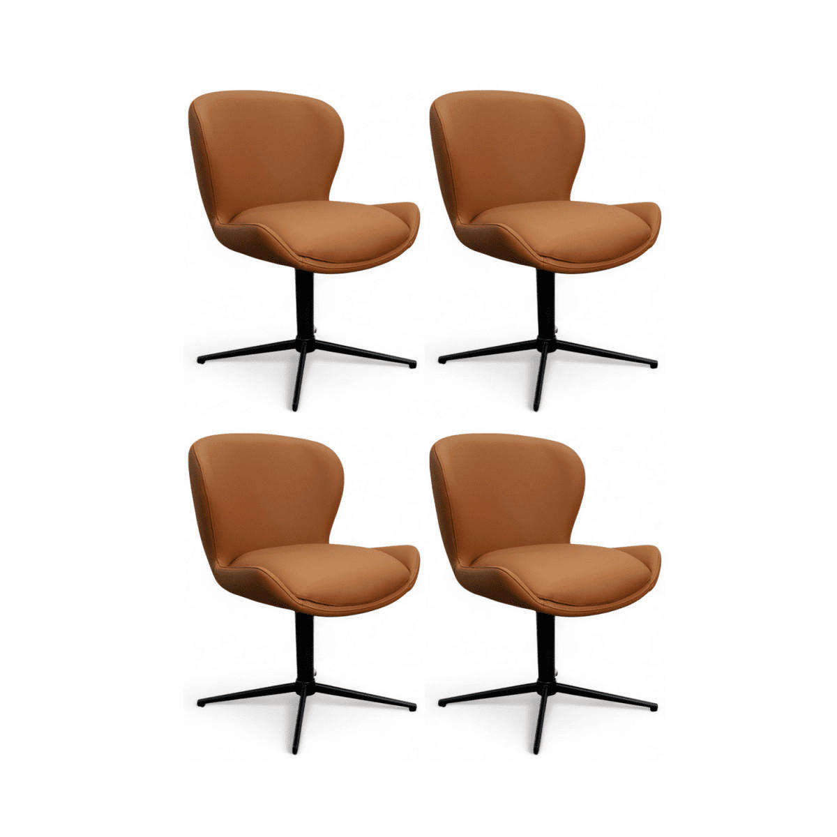 STUHL-SET 4 Stück in Echtleder Cognacbraun - Schwarz/Braun, Leder/Metall (57/83/63cm) - Furnhouse
