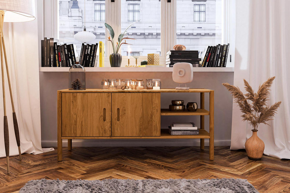 KOMMODE INA Wildeiche - Mokka, Holz (142/64/46cm) - byoak