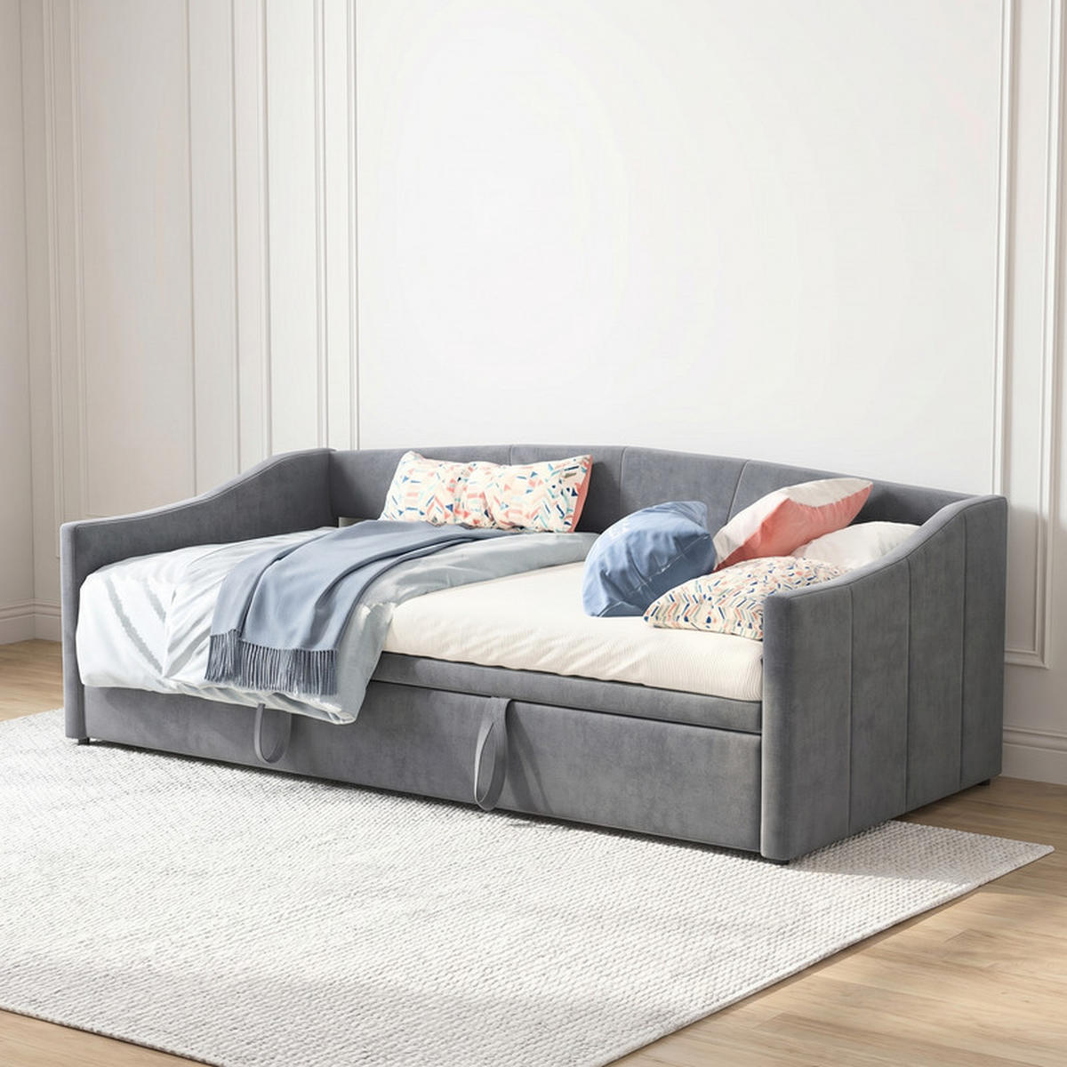 SCHLAFSOFA 90/200 cm grau mit Liegefunktion und Schublade - Grau, Holz