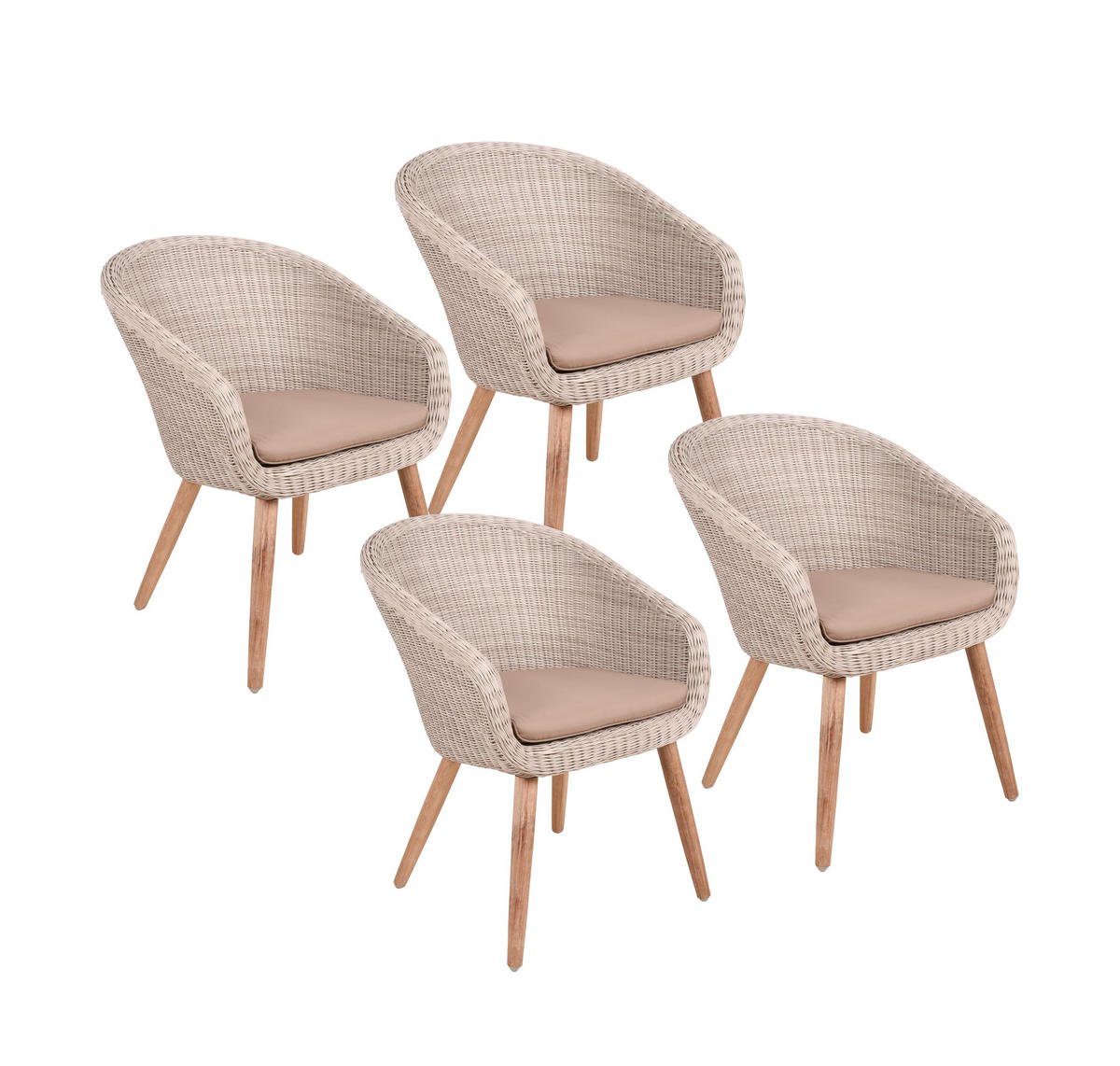 GARTENSTUHL 4er Set Porto mit Sitzauflage Gartenstühle - Braun, Holz (62/82/66cm) - DELUKE