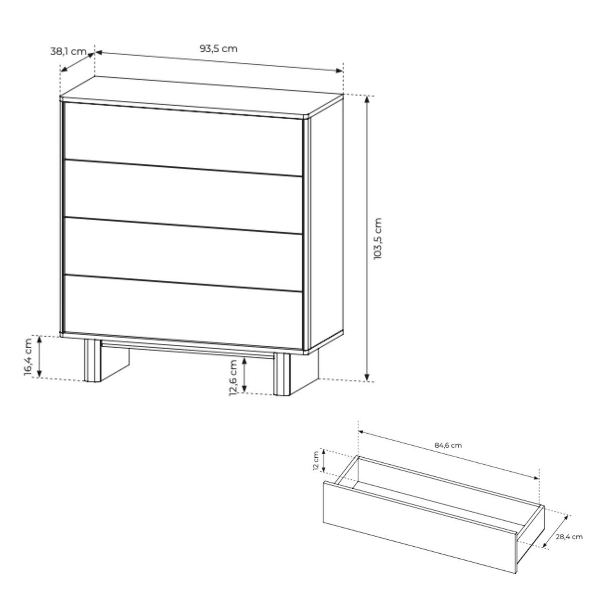 KOMMODE: geölte Eiche, 93,5 x 103,5 x 38,1 cm - Eichefarben, Holzwerkstoff (93.5/103.5/38.1cm) - 3XE LIVING