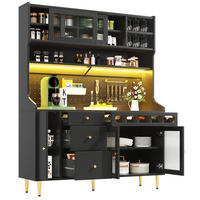 BUFFET 145/39/171 cm schwarz aus Glas und MDF mit LED - Schwarz, Glas (145/171/39cm) - OKWISH