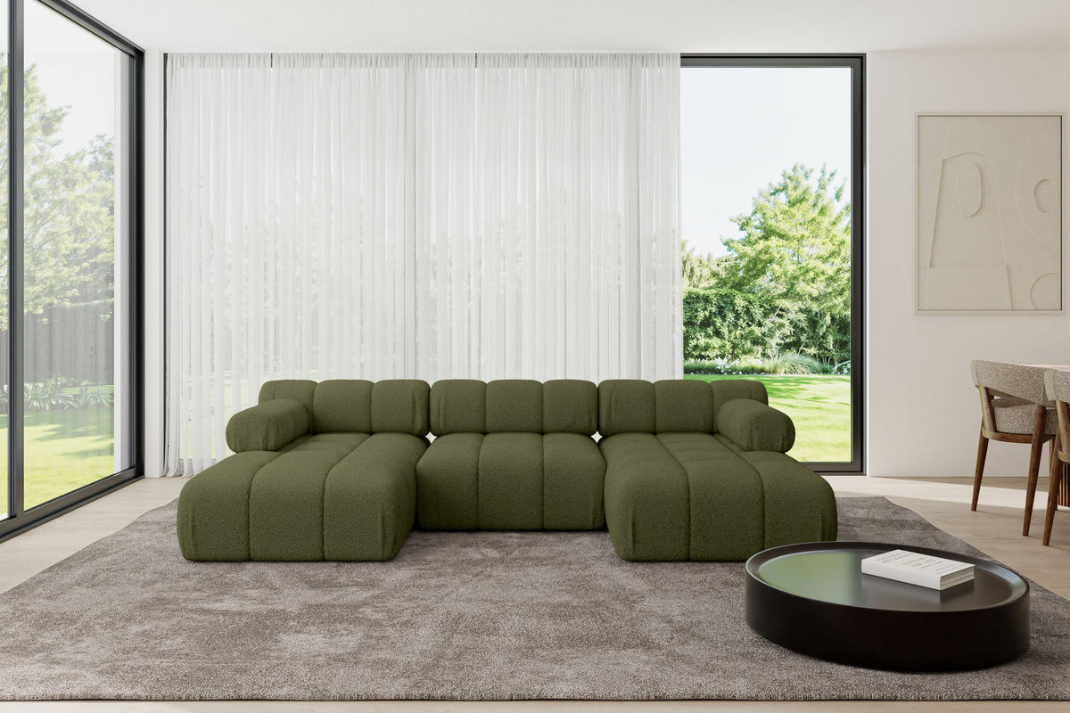 WOHNLANDSCHAFT modulares Sofa Tesso-U1 - 285x160x70 cm Grün Bouclé - Grün, Holzwerkstoff/Textil (285/70/160cm) - ALTDECOR