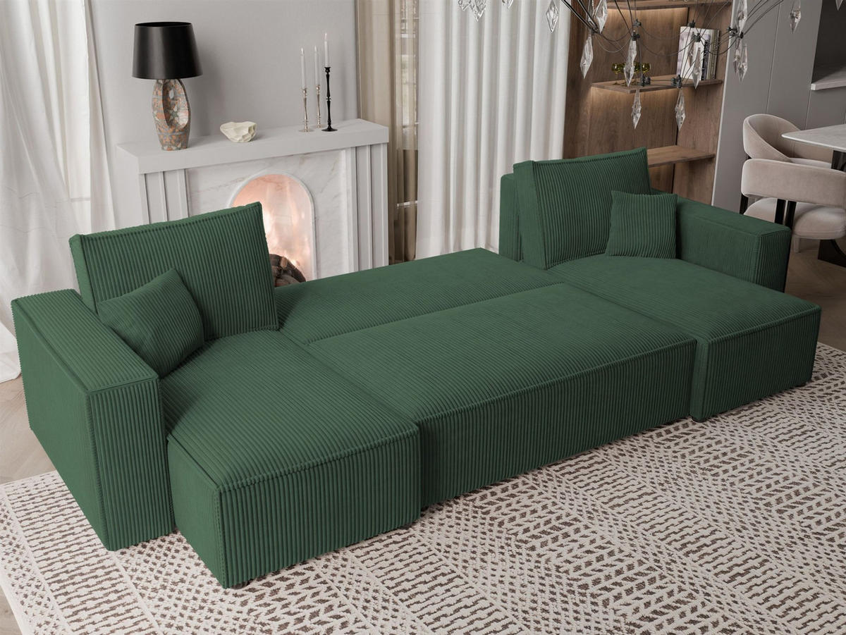 WOHNLANDSCHAFT Adara Schlaffunktion - Grün, Holzwerkstoff/Textil (312/83/145cm) - Fun Möbel