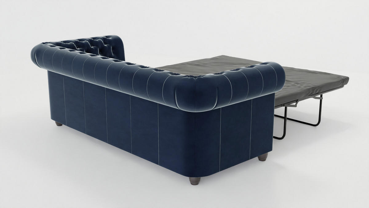 SITZGARNITUR mit Schlaffunktion 3+2+1 Chesterfield Nyx Marineblau Samt - Dunkelblau/Braun, Holz/Textil (203/72/86cm) - S-Style Möbel