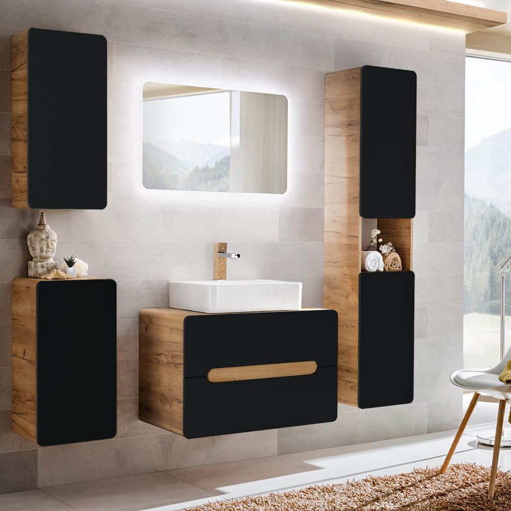 BADMÖBEL-SET 5-TLG. New-luton - Anthrazit, Holzwerkstoff (180/200/46cm) - Lomado