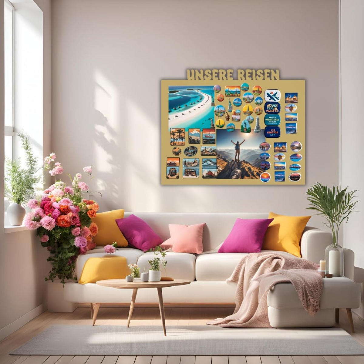 MAGNETTAFEL Unsere Reisen Goldfarben 80x55 cm - Goldfarben, Metall (80/55/0.7cm) - ANWICAR