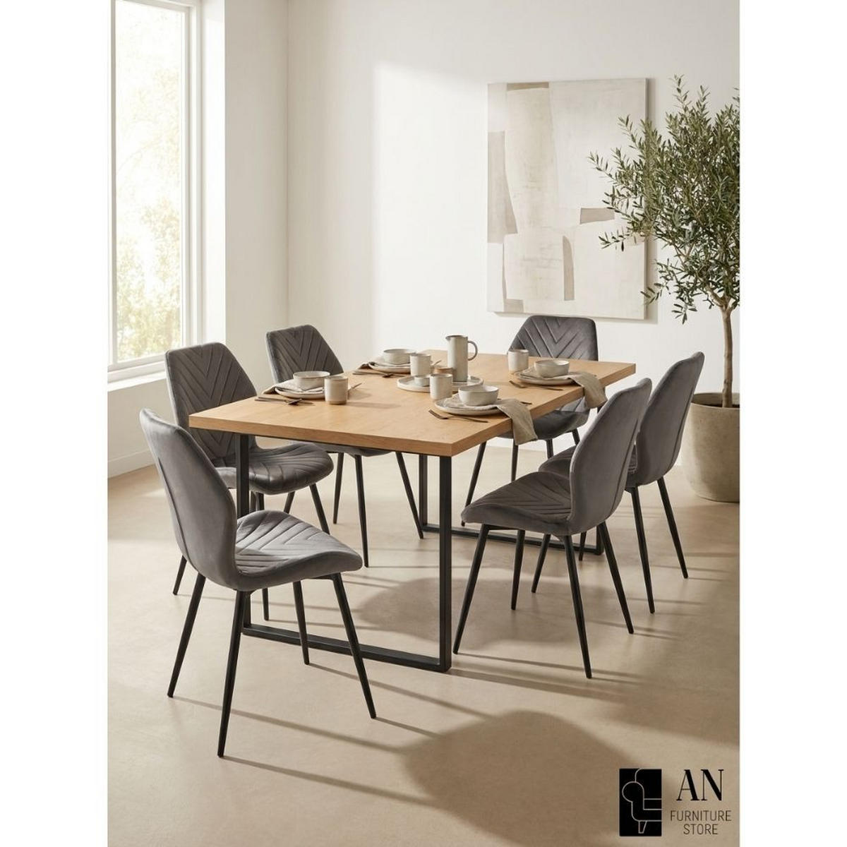 STÜHLE Esszimmerstuhl, gepolstert mit Steppung, schwarze Metallbeine, 1 Stück, Dunkelgrau - Dunkelgrau/Schwarz, Metall (48/86/41cm) - AN Furniture Store