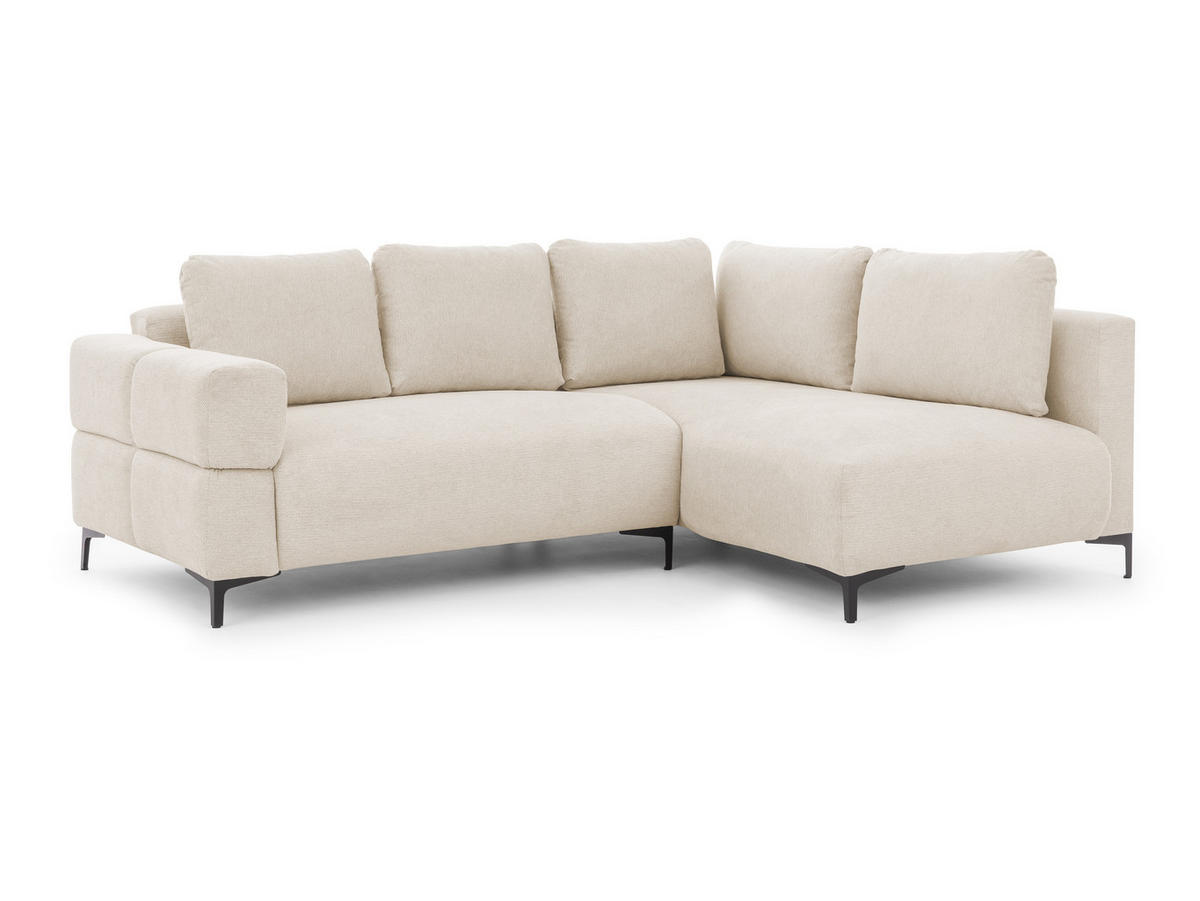 ECKSOFA Cardea in Bubble-Optik aus weichem Hellbeige Strukturstoff mit hohem Sitzkomfort - Ottomane rechts - Beige/Schwarz, Holz/Textil (230/170cm) - S-Style Möbel