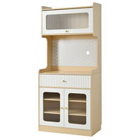 KÜCHENSCHRANK Naturholzoptik, 80/180/40 cm, MDF und Riffelglas, Natur, MIT LED-BELEUCHTUNG, für Esszimmer und Küche - Weiß, Holzwerkstoff (40/180/80cm) - Rolipo