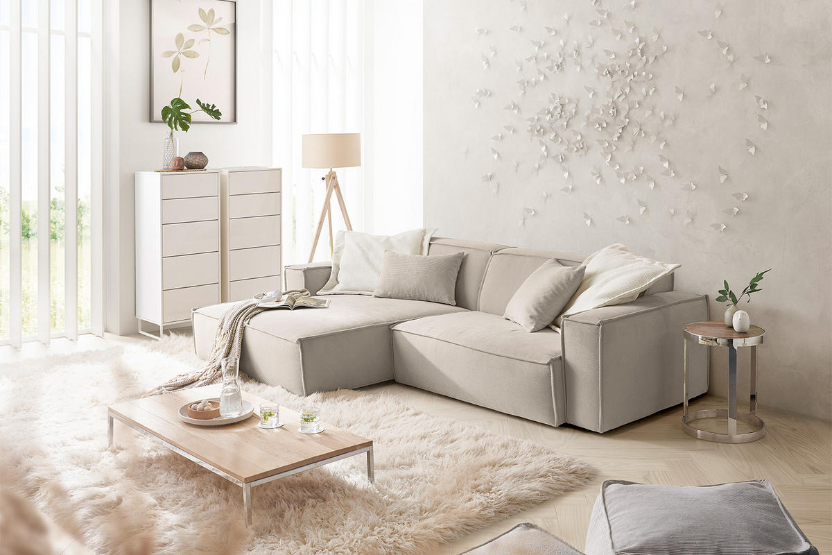 ECKSOFA SAMU Beige Cord - Beige/Schwarz, Textil (276/168cm) - KAWOLA