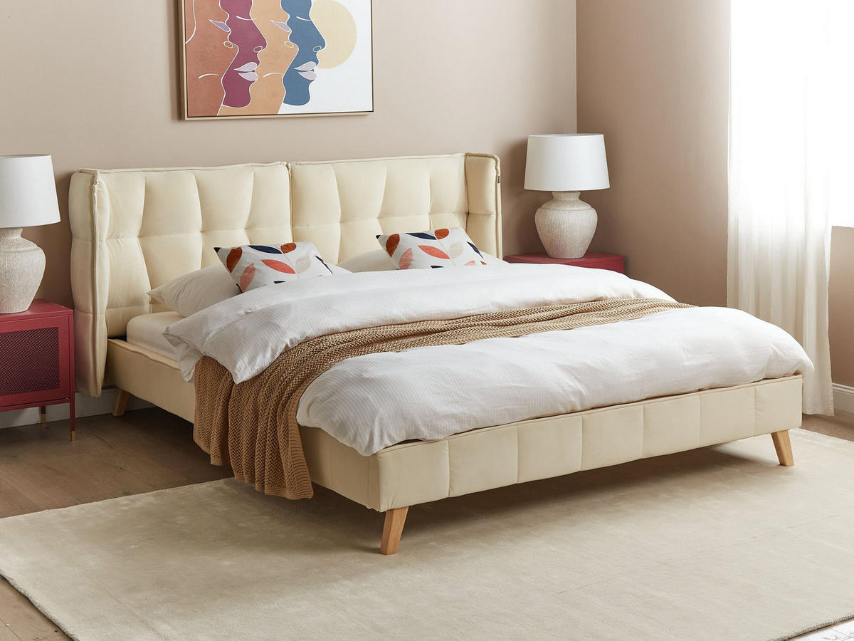 POLSTERBETT mit Lattenrost 160x200 cm Beige Senlis - Beige, Textil (160/200cm) - Beliani