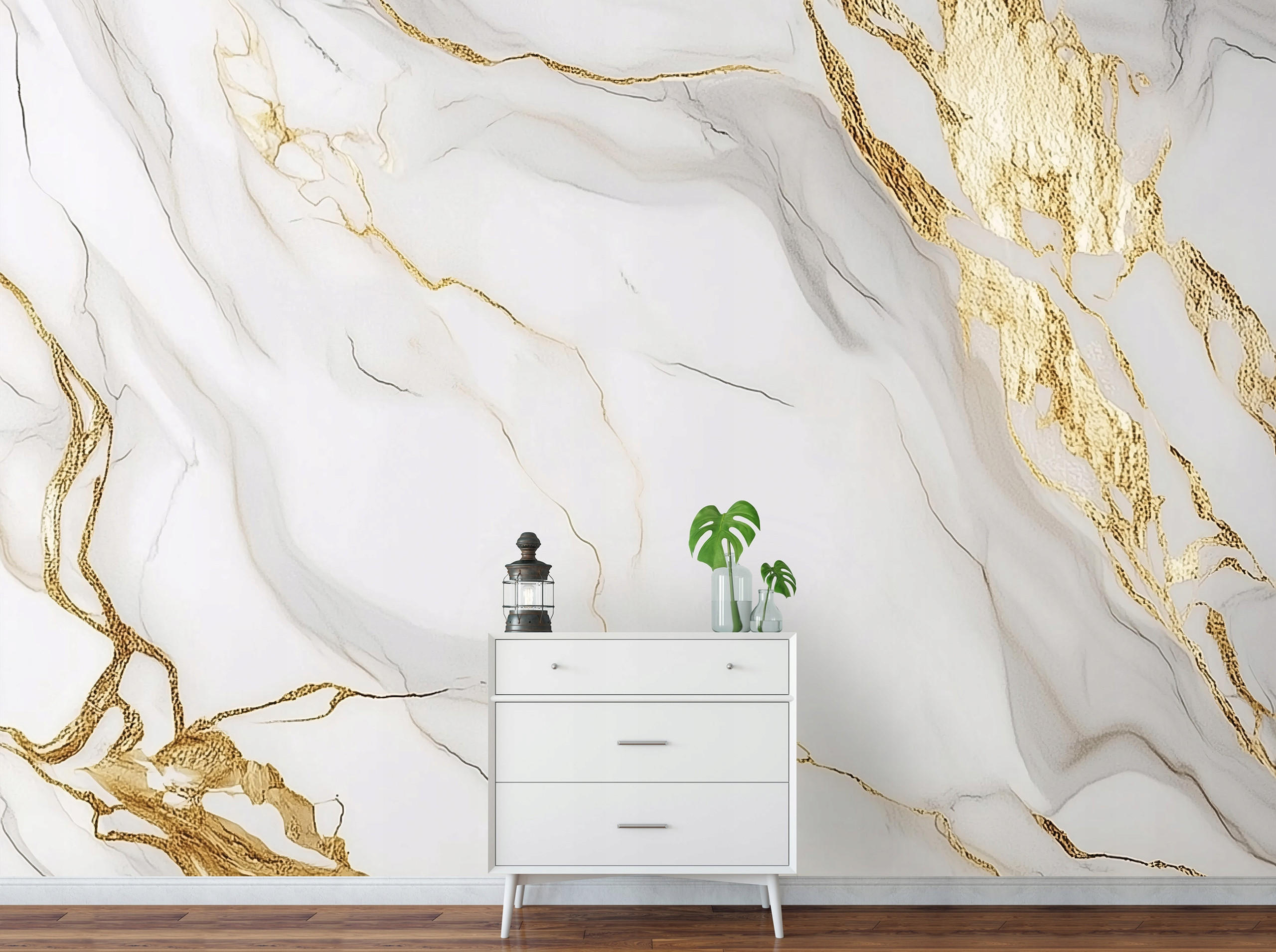 FOTOTAPETE Marmor Steinwand Gold Tapete Wohnzimmer 400x280 - Grau, Papier (400/280cm) - Wallarena