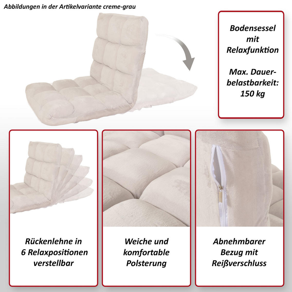 BODENSESSEL Schwarz - Schwarz, Textil (50/55/55cm) - MCW