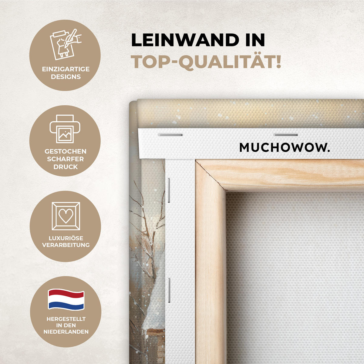 LEINWANDBILD Weihnachten - Zuhause - Winter - Schnee Deko Wohnzimmer 20x30 cm - Creme, Textil (20/30cm) - MuchoWow