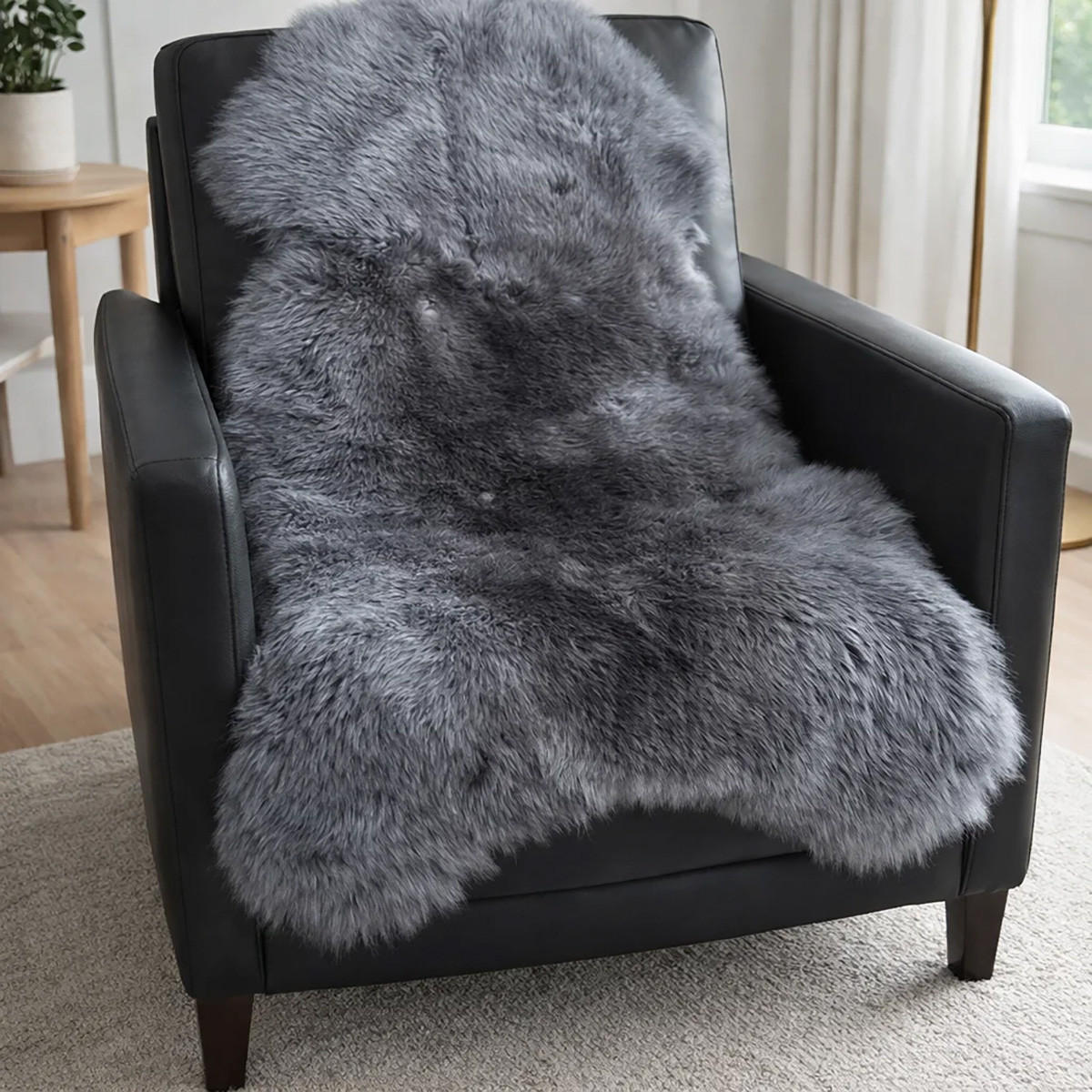 SCHAFFELL Premium Lammfell Natur ungeschoren weiche Wolle Silber Grau ca. 135 cm - Grau, Fell (75/135cm) - Provellus