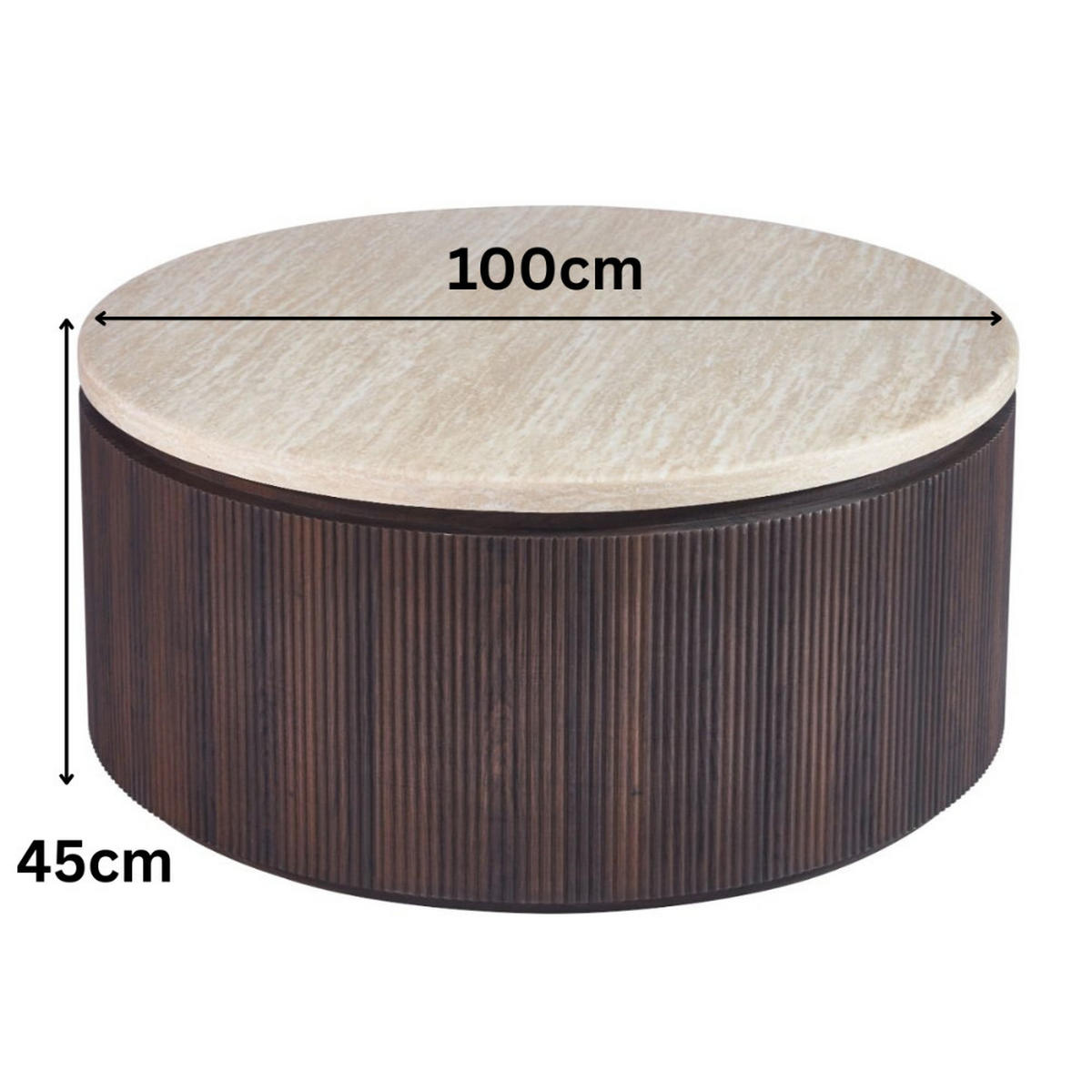 COUCHTISCH Lunado mit Travertin Tischplatte in edlem Säulenstil - Beige/Braun, Keramik (100/100/45cm) - alesvelt