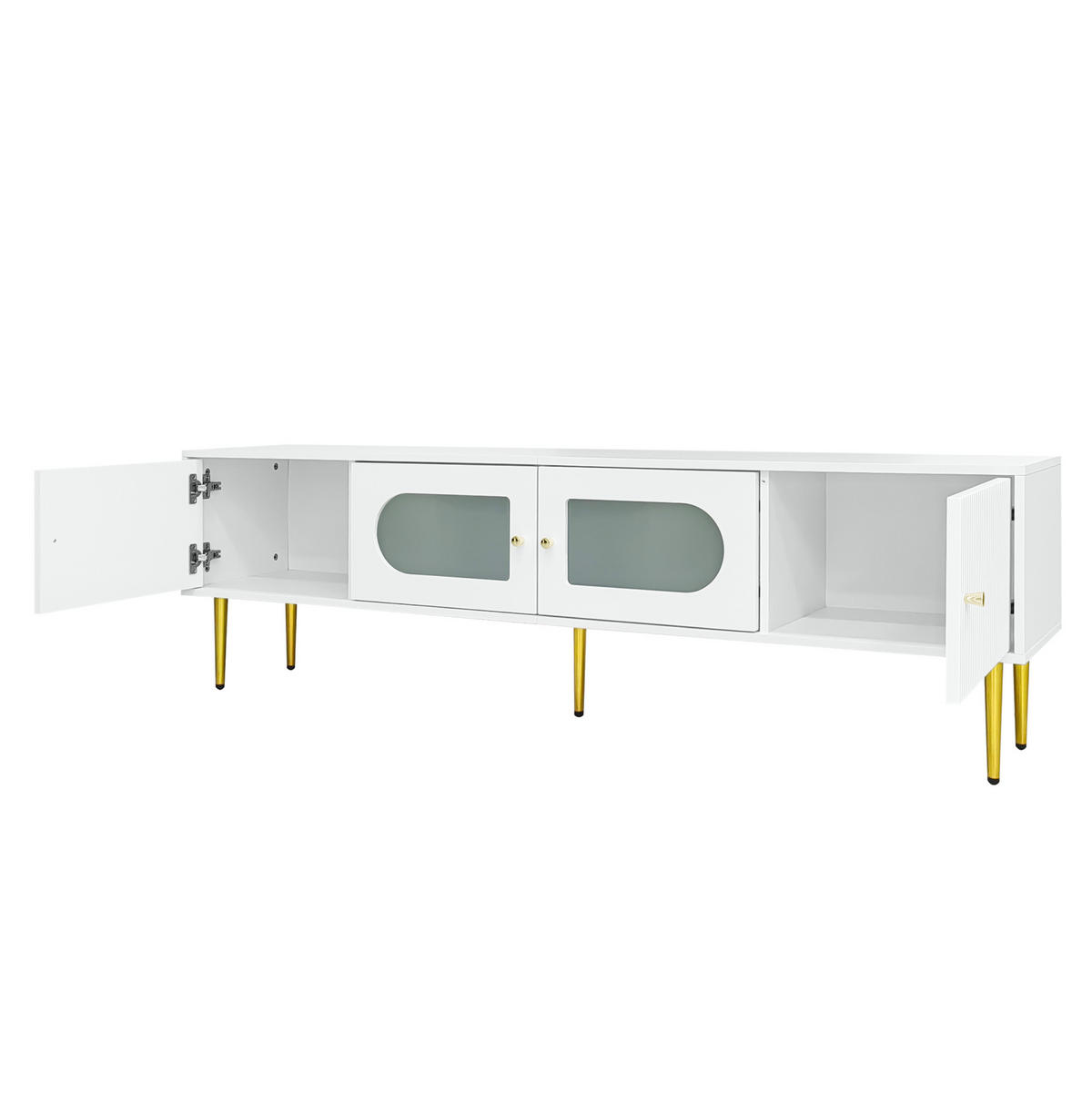 TV ormarić 170/35/50 cm bijeli od iverice sa staklenim vratima i otvorima za kabele - bijela, drvni materijal (140/38/38cm) - OKWISH