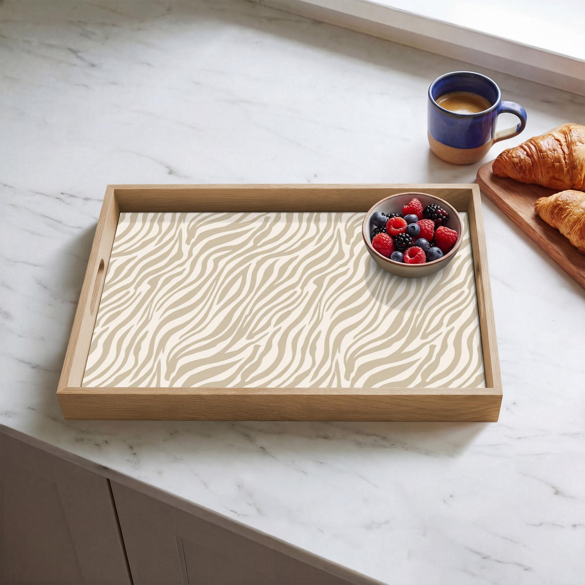 SERVÍROVACÍ PODNOS Zebra - vzor - béžová 50x35 cm - béžová, dřevo (50/5/35cm)