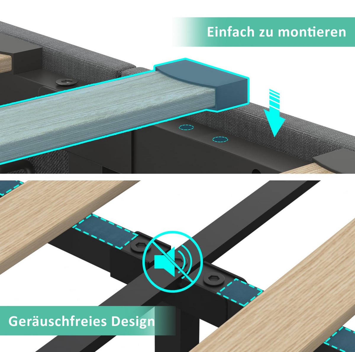 POLSTERBETT mit LED-Beleuchtung 140/200 cm in Grau mit Bettkasten & USB-C - Grau, Textil (140/200cm) - BEAOK