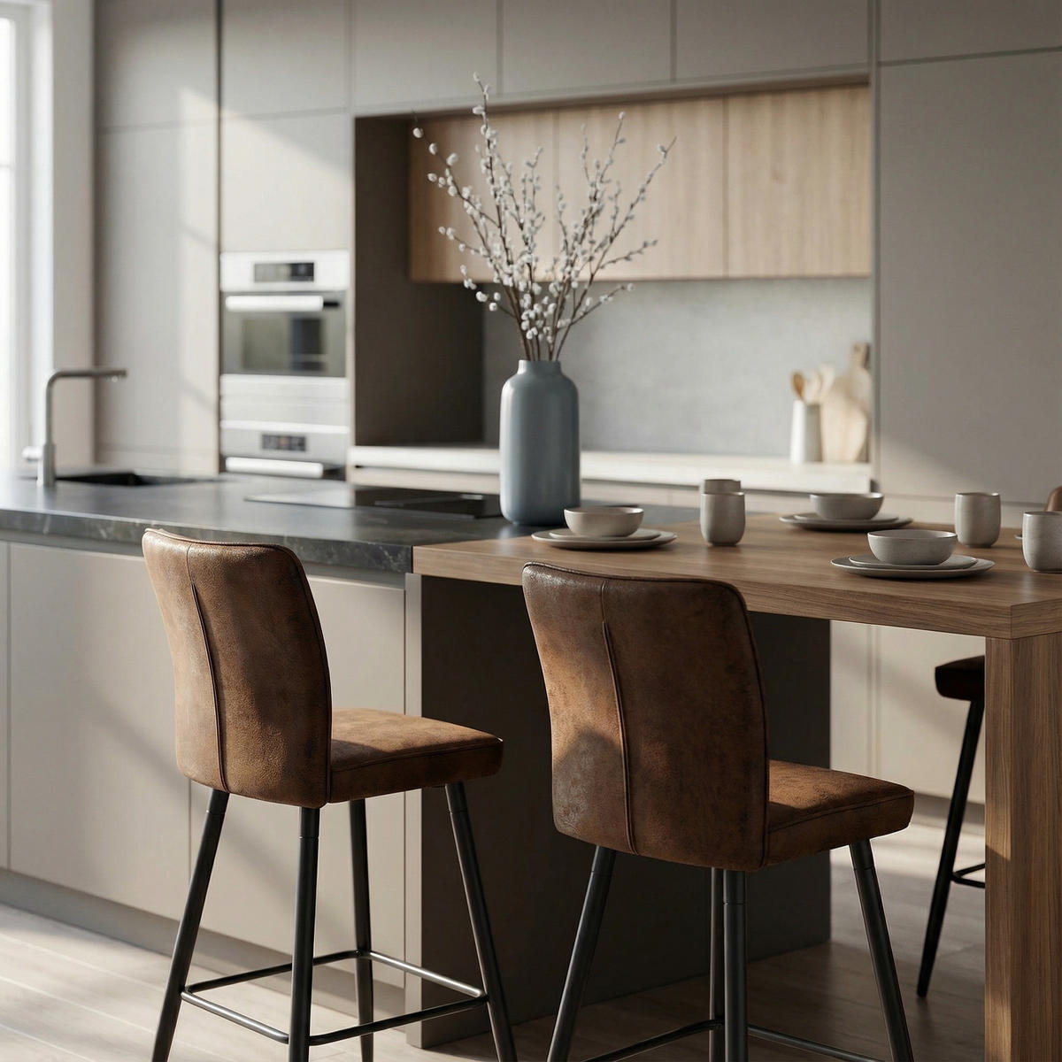 BARSTUHL 2er Set Braun in Vintage-Optik - Braun, Textil (44/101/44cm) - Urban Meuble