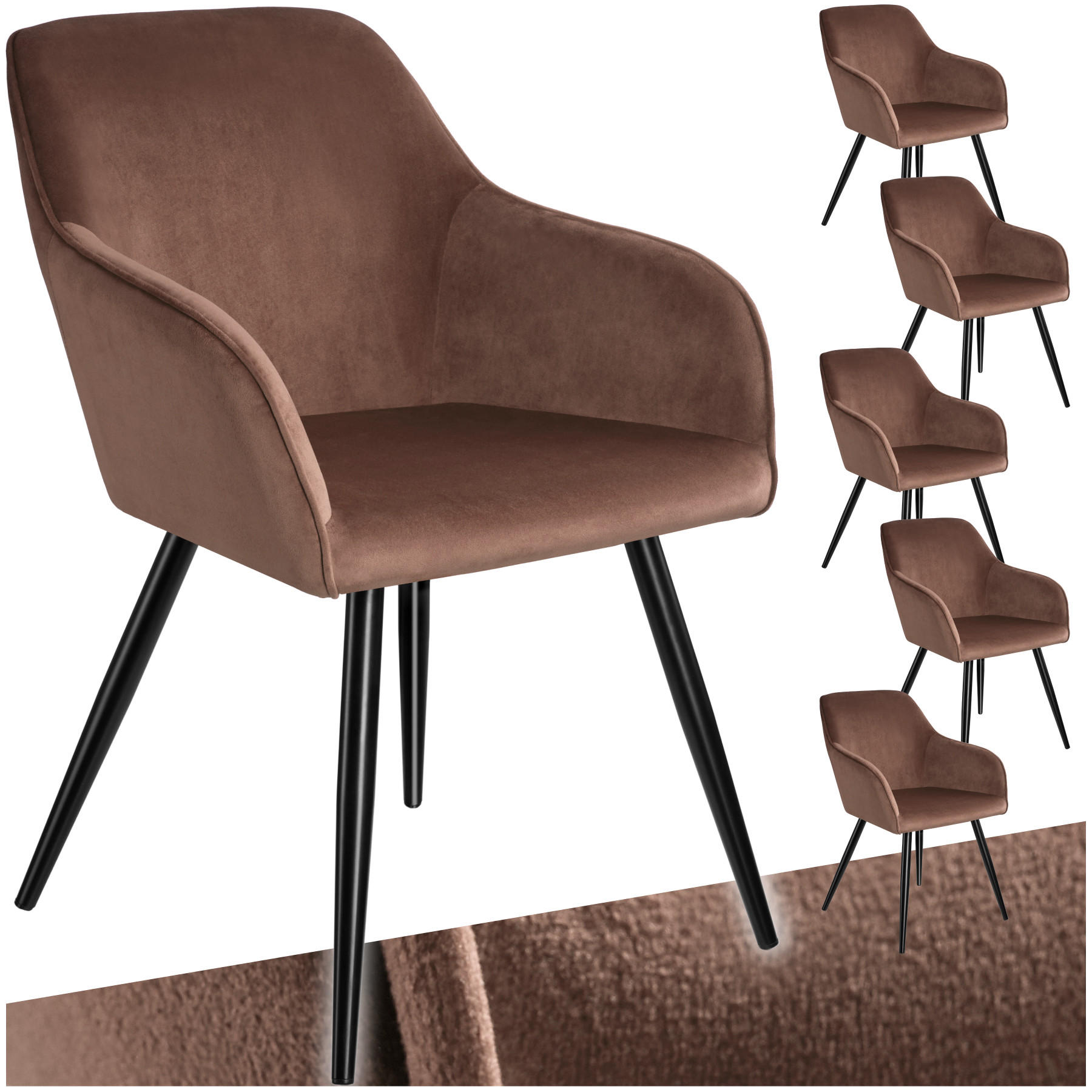 ESSZIMMERSTUHL 6er Set Marilyn 58 x 62 x 82 cm braun/schwarz - Schwarz/Braun, Textil (58/82/62cm) - tectake