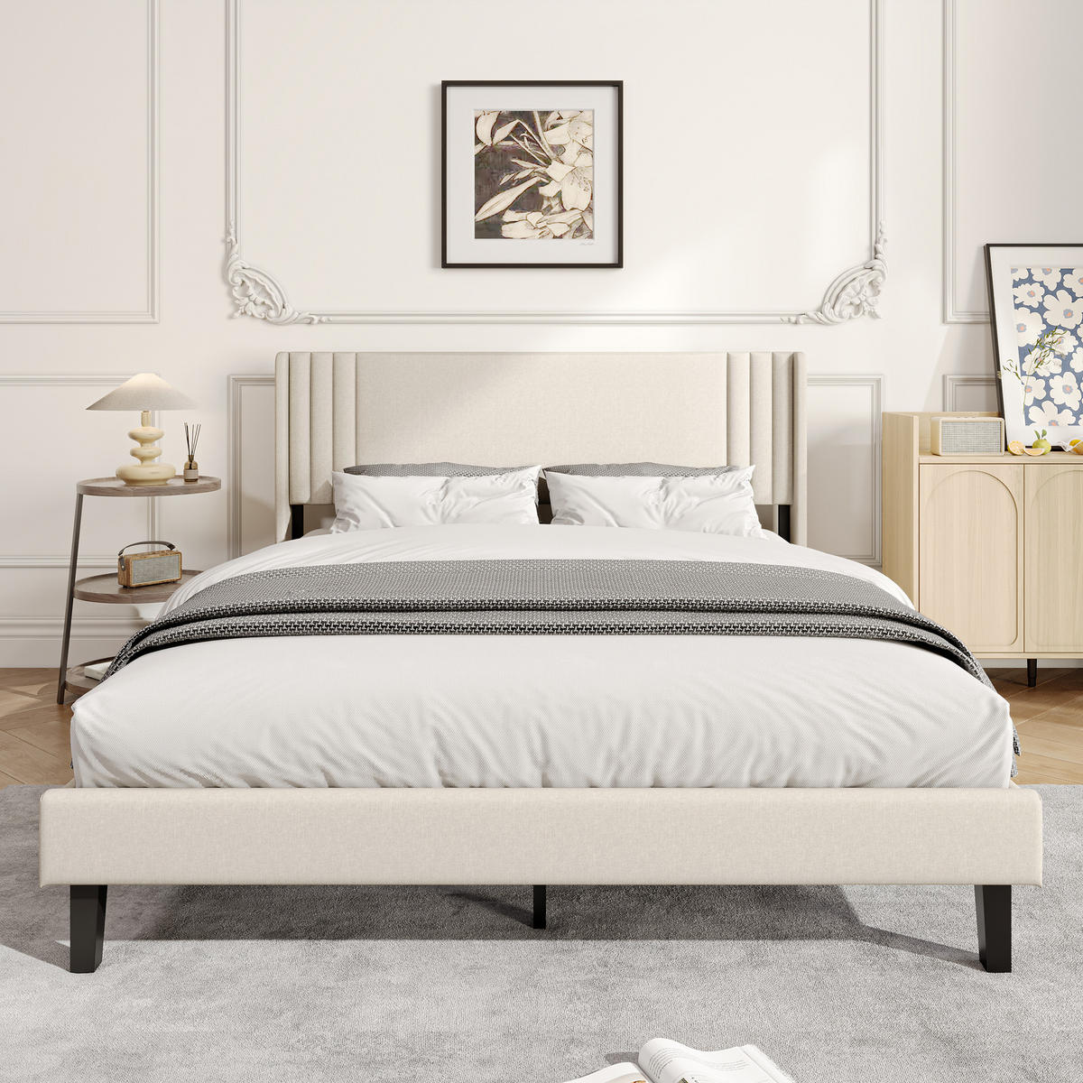 POLSTERBETT 140x200 cm Doppelbett mit Lattenrost, Leinenstoff Beige - Beige, Metall (140/200cm) - EuroLiving