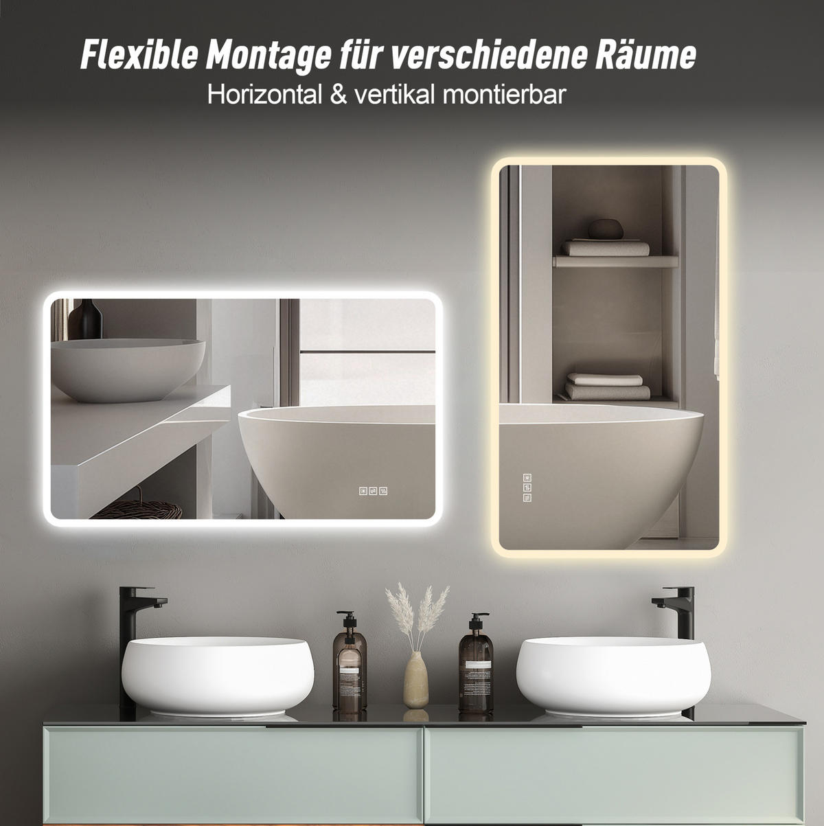 WANDSPIEGEL 100/2,9/60 cm silber aus Glas und Metall mit LED, Anti-Beschlag und Memory-Funktion - Silberfarben, Glas (60/2.9/100cm) - OKWISH