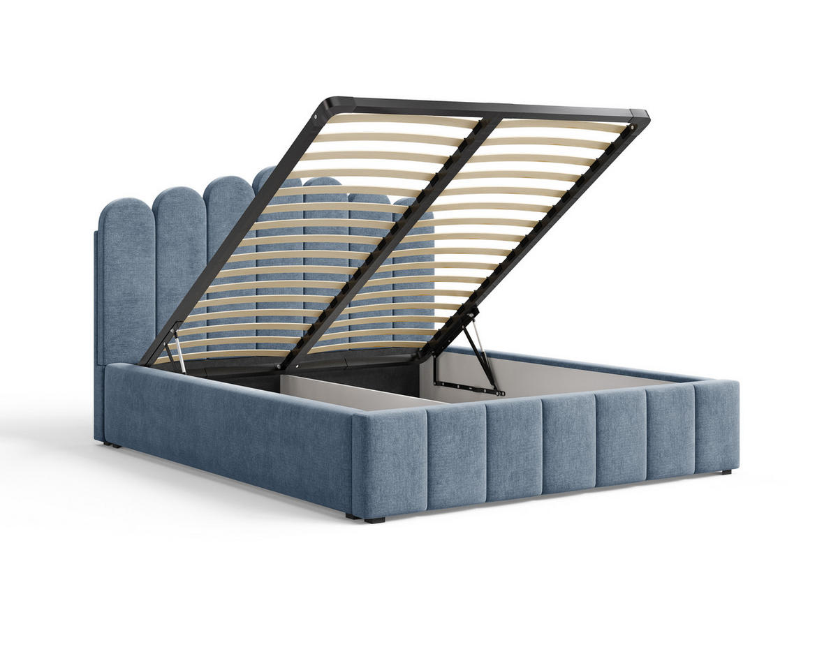 POLSTERBETT 03 140 x 200 cm – Tresor – Bett mit Gasdruckfedern und Stauraum - Blau, Holz (140/200cm) - ROYAL24_MARKT