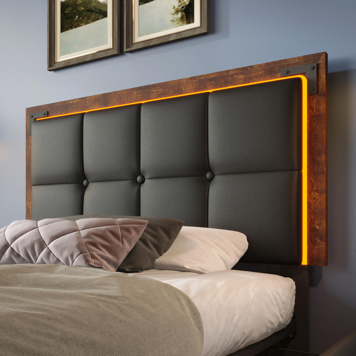 BETT mit LED und 4 Schubladen 90x200 cm PU Schwarz inkl. Matratze - Schwarz, Metall (90/200cm) - Meubliv