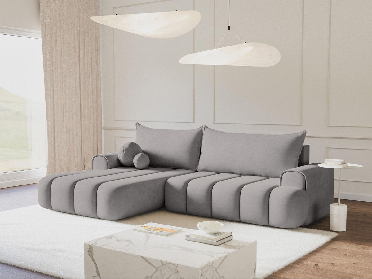 ECKSOFA Dandelino Grau mit Samtbezug, links - Schwarz/Grau, Kunststoff/Textil (275/168cm) - Selsey