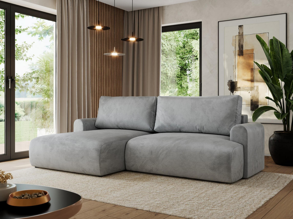 ECKSCHLAFSOFA TONO L Hellgrau Velvet - links - Hellgrau/Schwarz, Kunststoff/Textil (260/150cm) - MKS