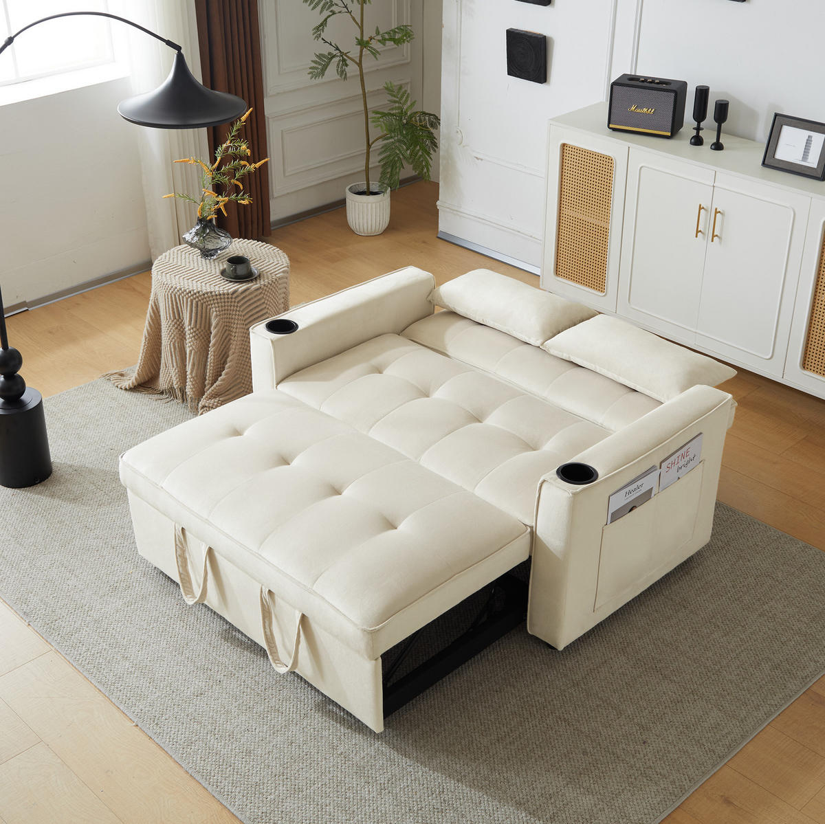 SCHLAFSOFA mit Schlaffunktion 137 x 76,5 cm Samt Beige - Beige, Metall (76.5/83/137cm) - Meubliv