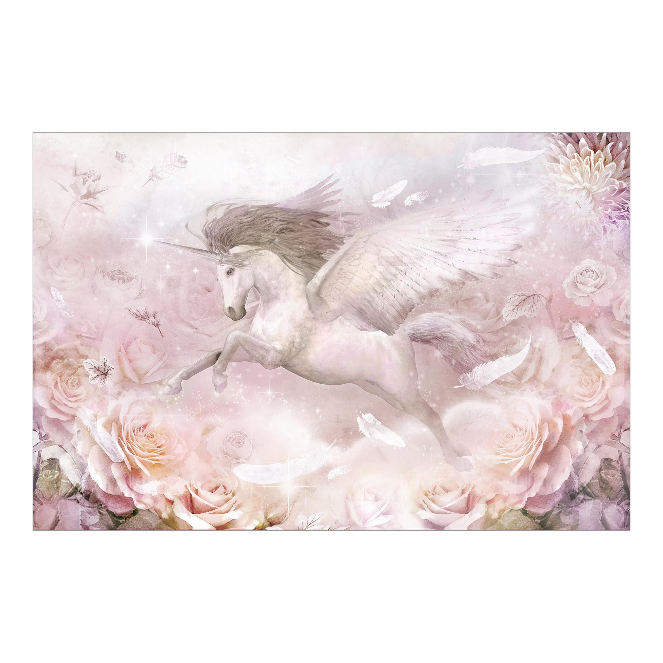 FOTOTAPETE Pegasus Einhorn mit Rosen 384/255 cm - Rosa, Papier (384/255cm) - Bilderwelten