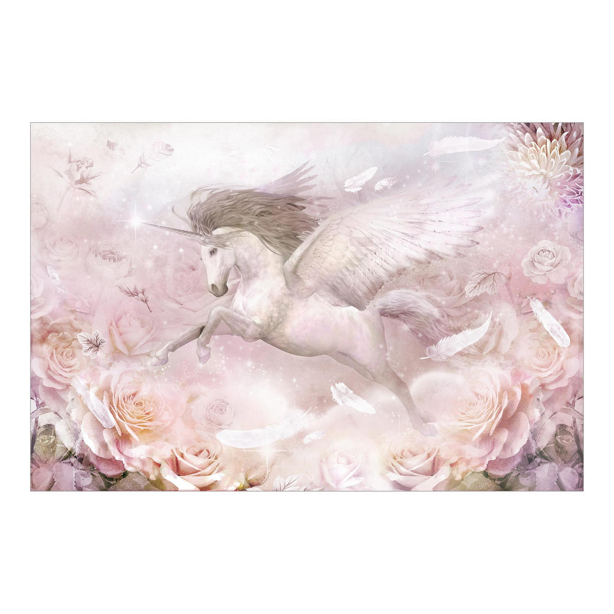 FOTOTAPETE Pegasus Einhorn mit Rosen 432/290 cm - Rosa, Papier (432/290cm) - Bilderwelten