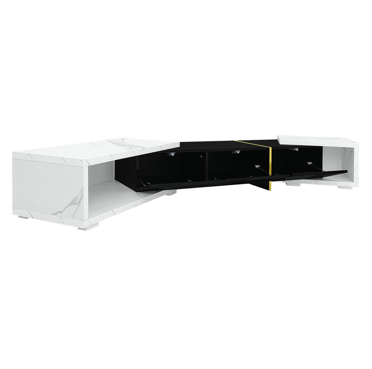 TV ormarić 140-260 cm crni i bijeli mramorni od MDF-a i iverice s rotacijom i velikim prostorom - crna, drvni materijal (260/30/40cm) - OKWISH