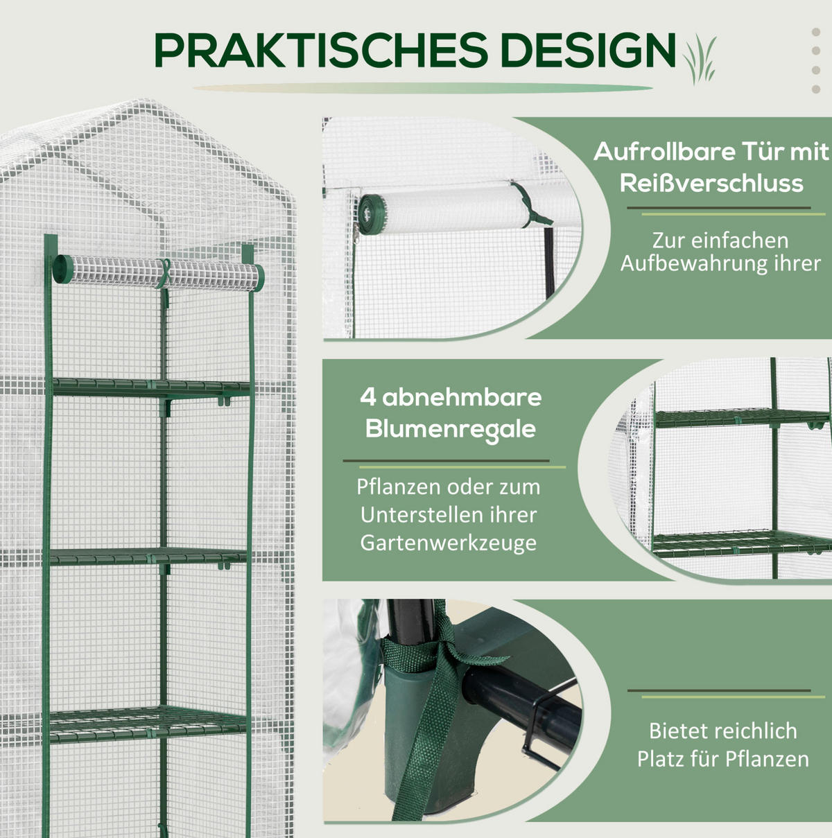 GEWÄCHSHAUS 70/160/50 cm Weiß aus PVC mit 4 Regalböden - Weiß, Kunststoff (50/160/70cm) - OKMYHOME