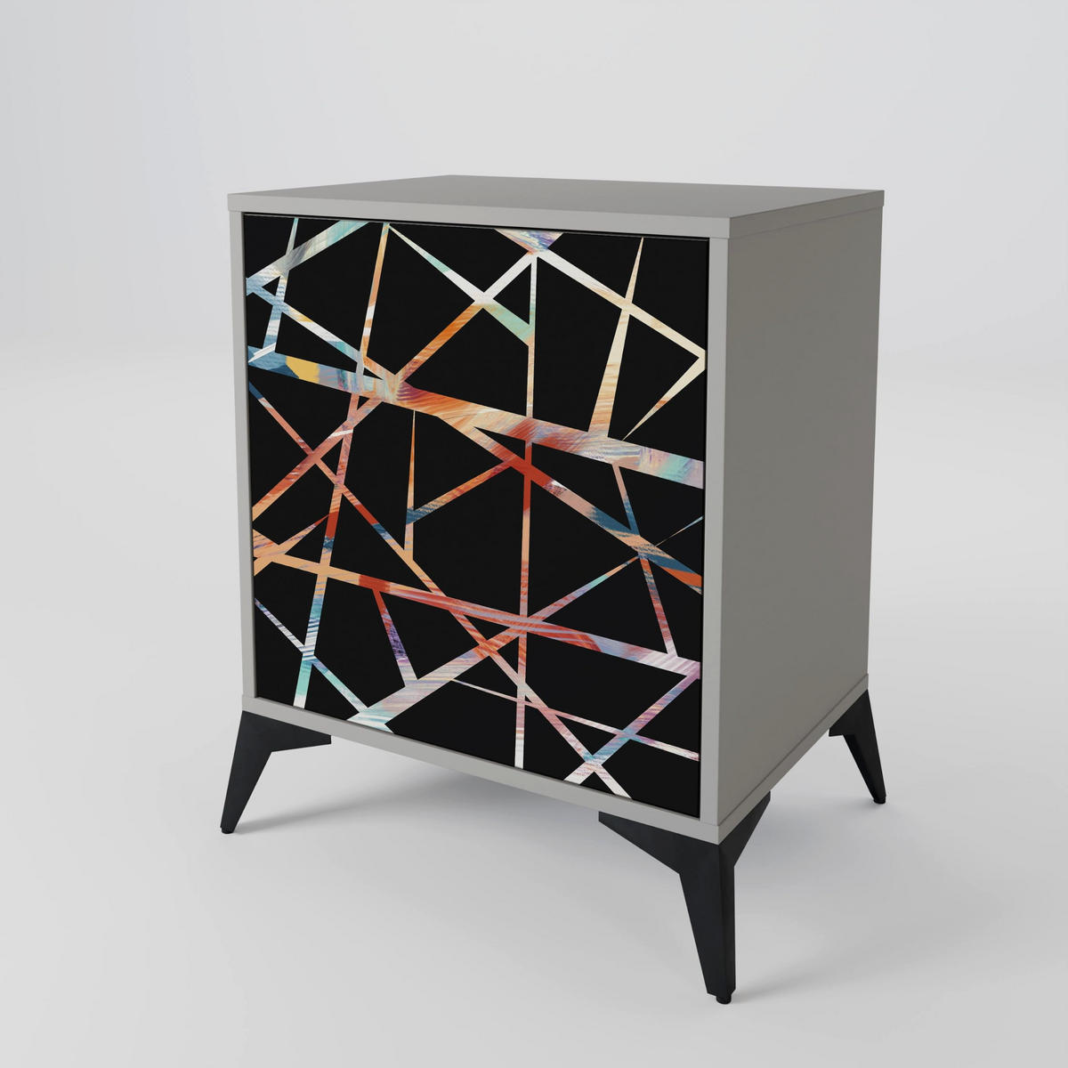 SIDEBOARD POLYGON VERVE, Grau, 57,5x42x77,5 cm, Schräge Buchenholzfüße - Buchefarben/Multicolor, Holzwerkstoff/Buchenholz (57.5/77.5/42cm) - SpaceRebels