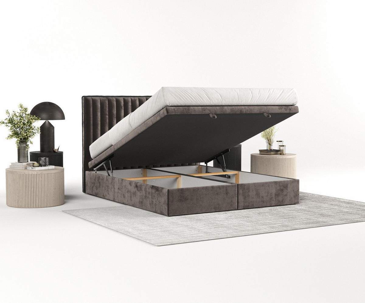 POLSTERBETT Keva mit Stauraum 200/200 cm Braun im Lotta Stoff - Schwarz/Braun, Holz/Holzwerkstoff (200/200cm) - AltaBeds