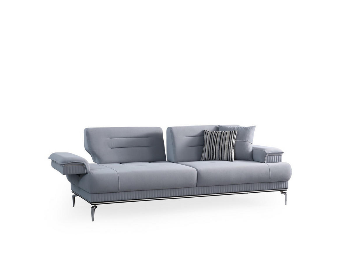 SOFA Toledo 2-Sitzer Samtstoff Hellgrau - Hellgrau, Textil/Metall (190/88/103cm)
