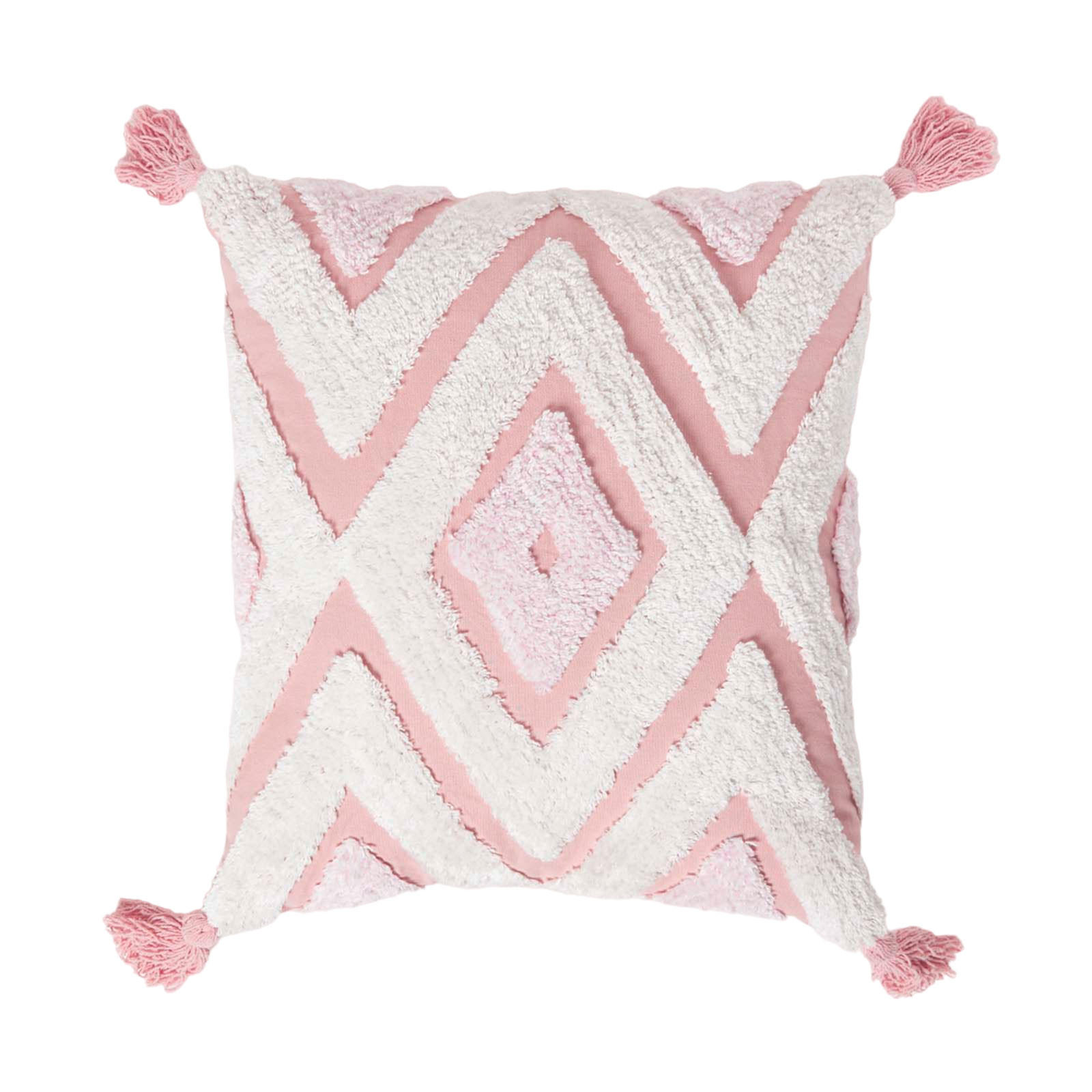 DEKOKISSEN Tufted rosa 45/45 cm Boho-Style mit Quasten - Rosa, Textil (45/45cm) - Homescapes