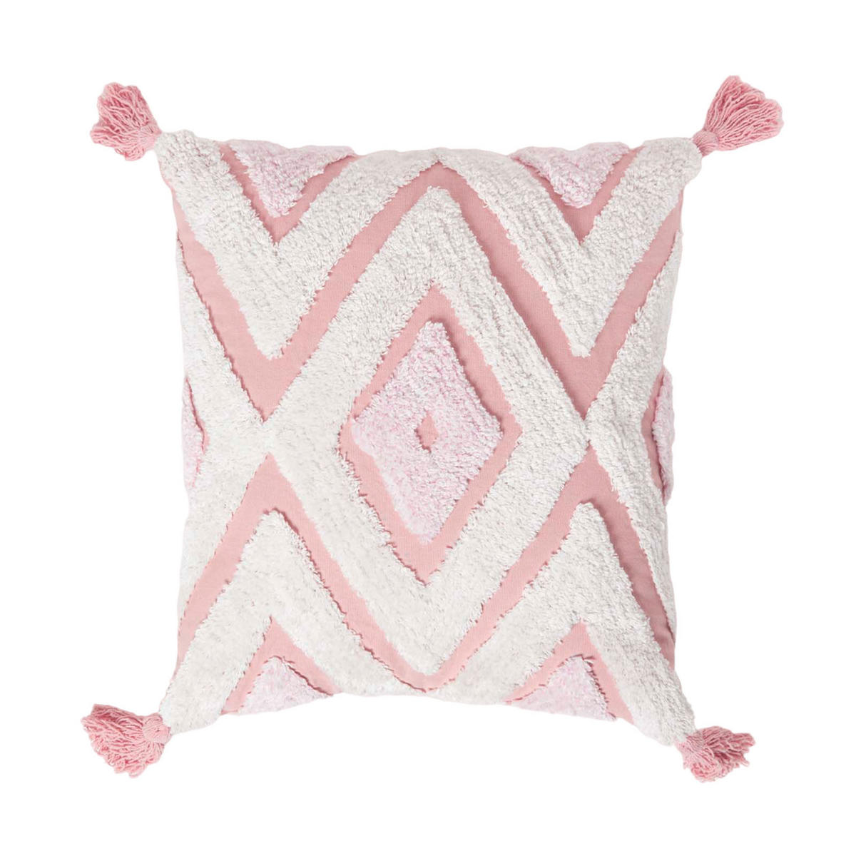 DEKOKISSEN Tufted rosa 45/45 cm Boho-Style mit Quasten - Rosa, Textil (45/45cm) - Homescapes