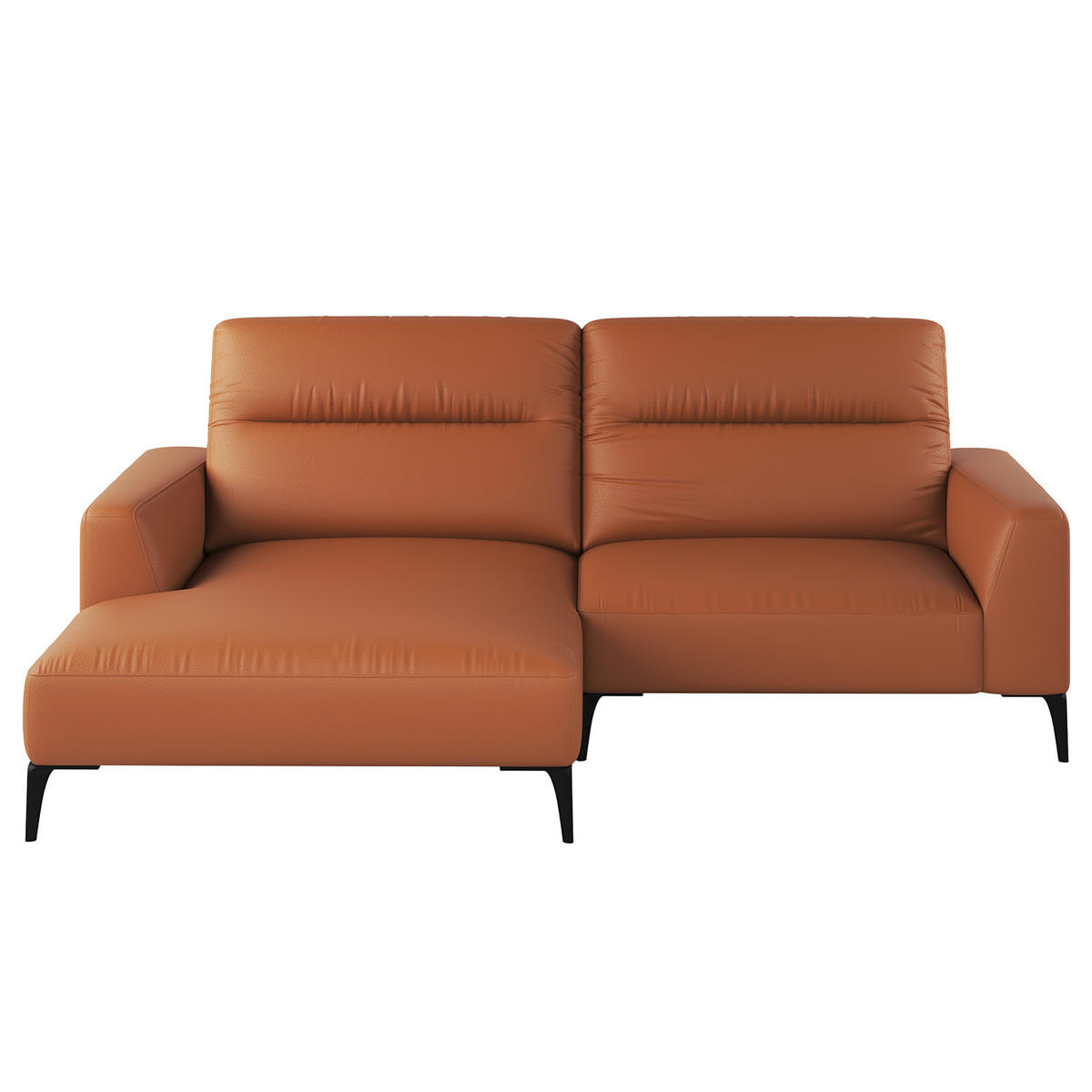1,5-SITZER ECKSOFA mit Longchair - Kastanienfarben/Schwarz, Leder/Metall (232/180cm) - home24