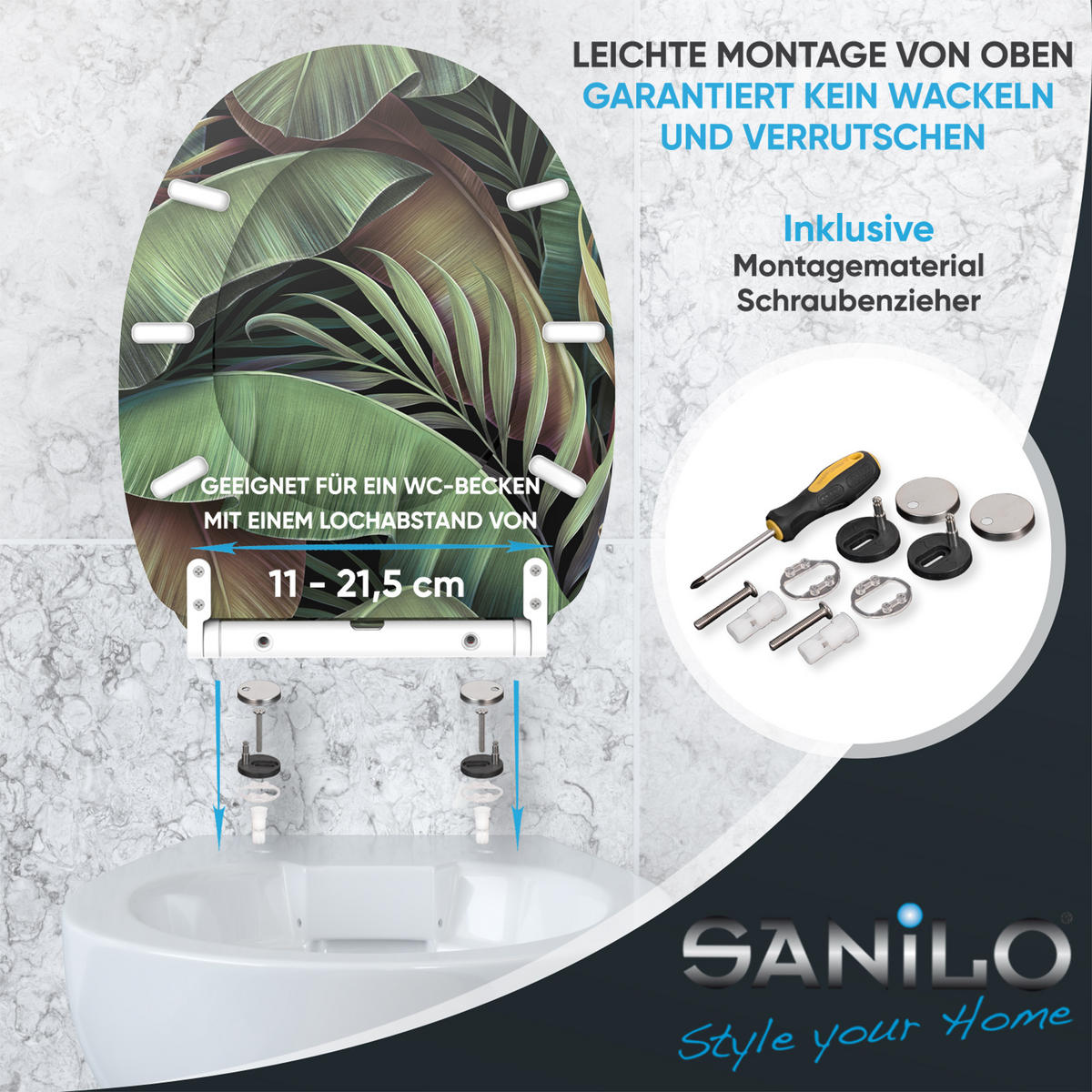 WC-SITZ mit Absenkautomatik & Top Fix Jungle - Grün, Holzwerkstoff (37.7/5.5/48cm) - Sanilo