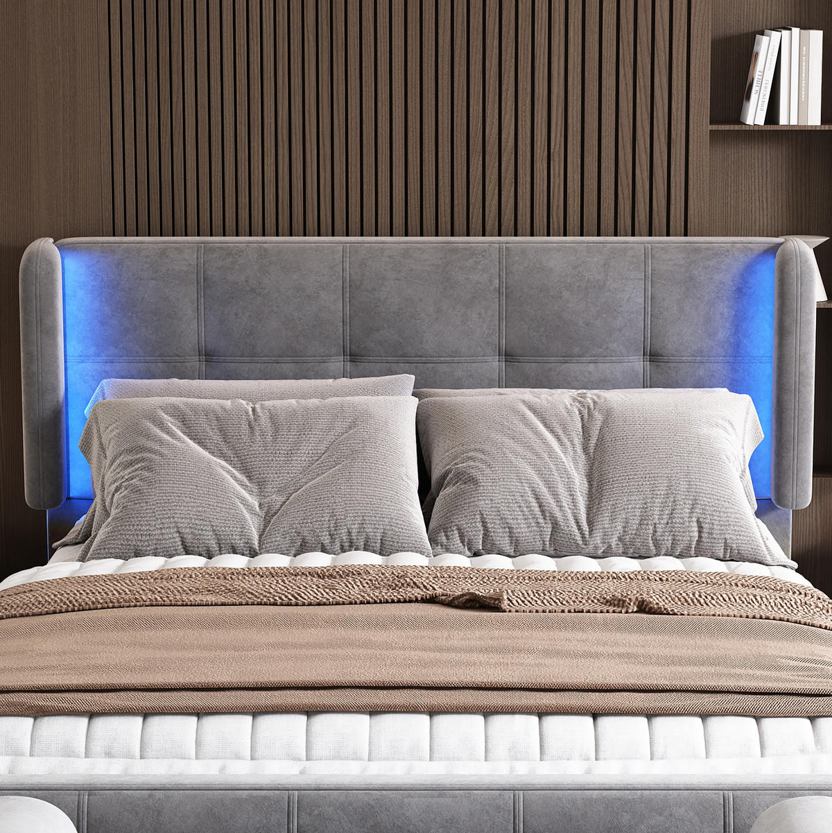 POLSTERBETT 140/200 cm mit 16-Farben-LED, verstellbarem Kopfteil und Steppung, Grau - Grau, Textil (140/200cm) - Redom